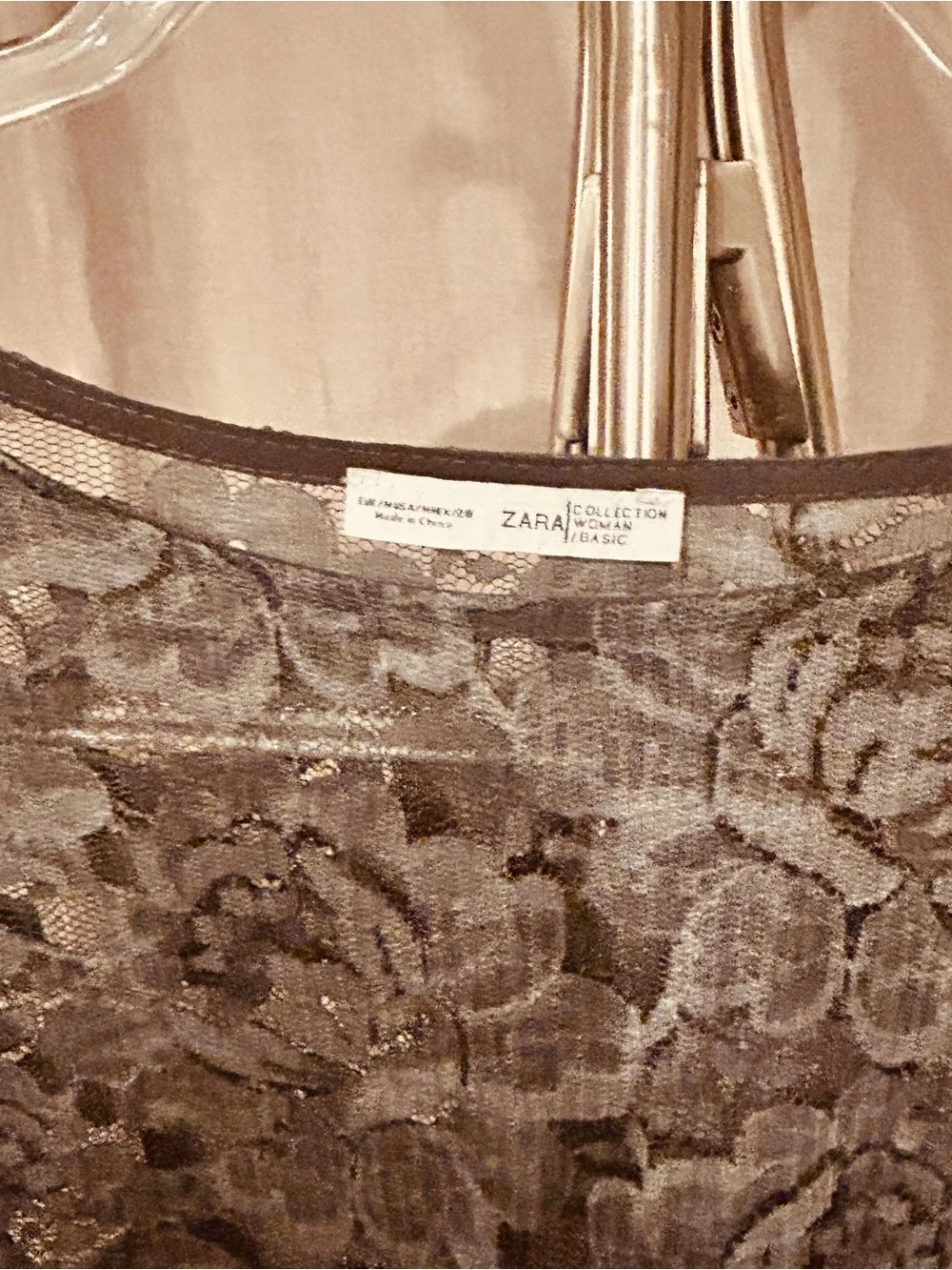 Zara Women’s grey Lace Long-Sleeve Top